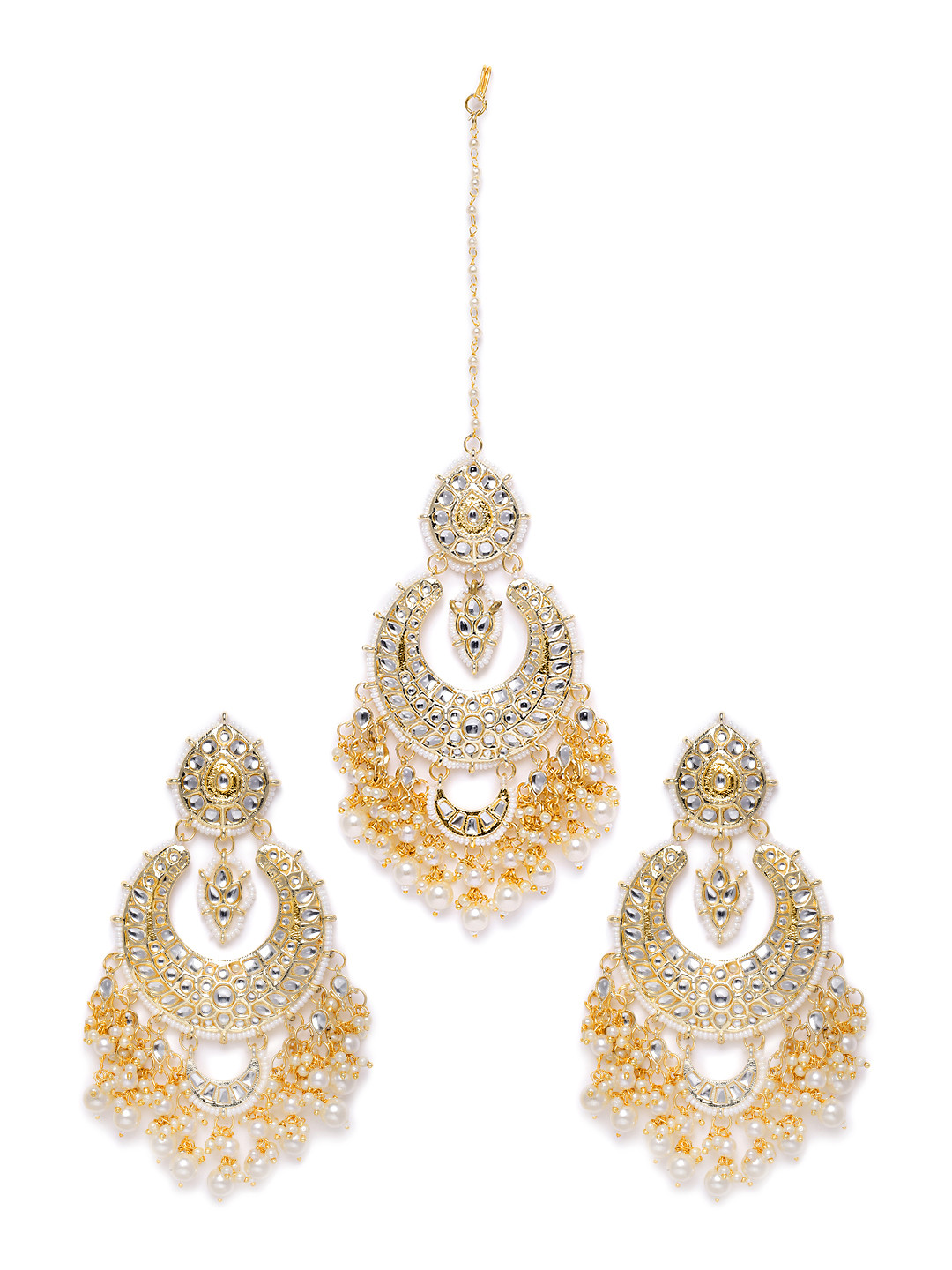 

Zaveri Pearls Gold Toned Kundan & Pearl Studded Jewellery Set