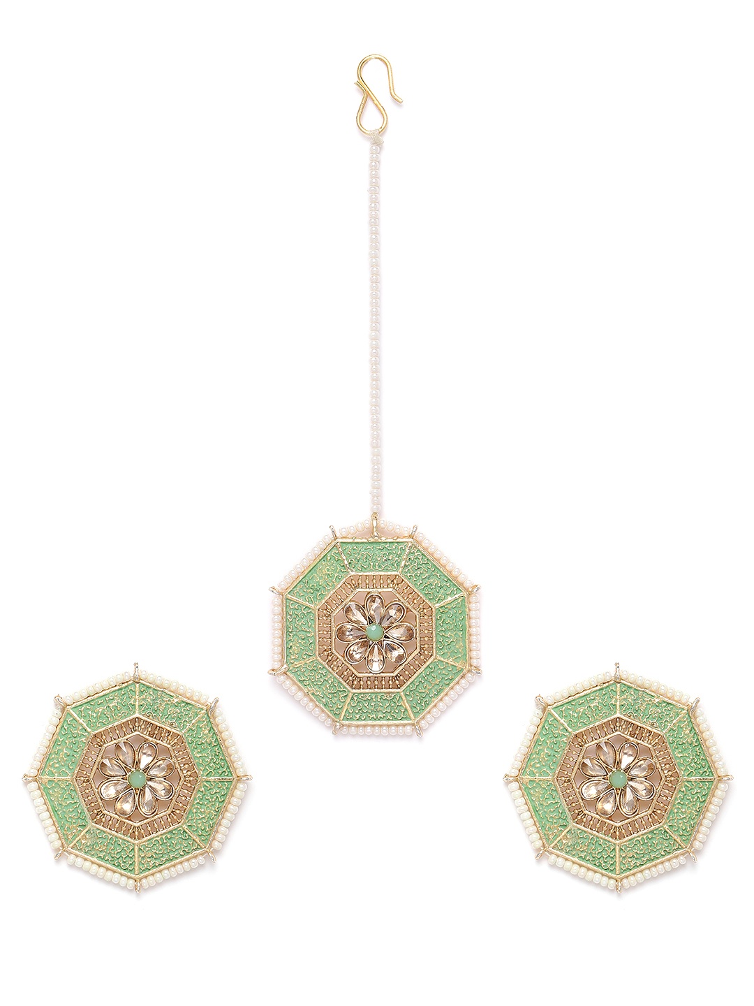 

Zaveri Pearls Pastel Green Meenakari Jewellery Set