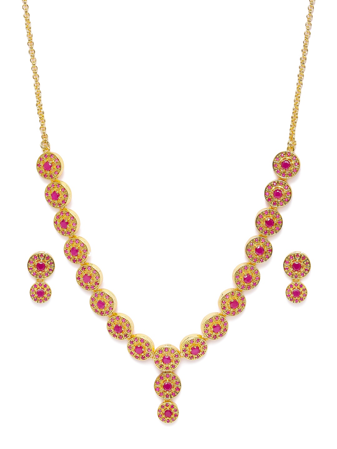 

Zaveri Pearls Pink Gold-Plated Cubic Zirconia Studded Jewellery Set