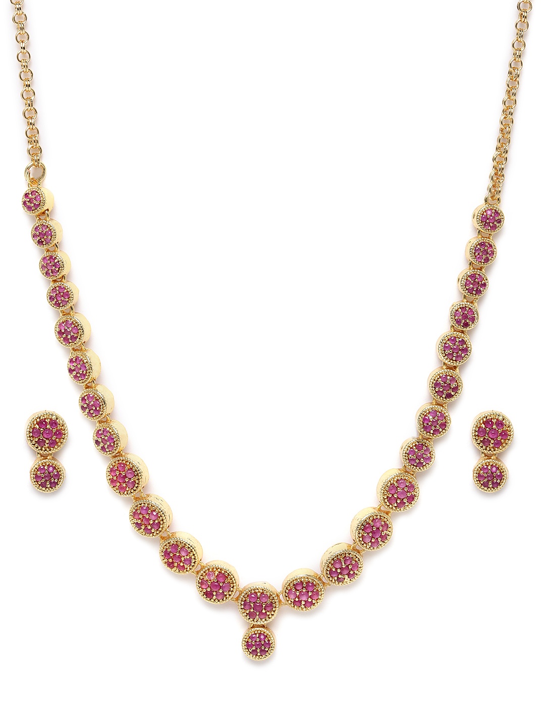 

Zaveri Pearls Pink Gold-Plated Cubic Zirconia Studded Jewellery Set