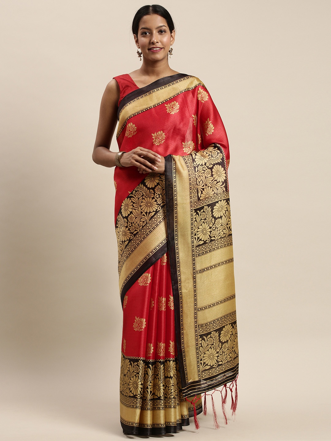 

Rajnandini Red & Black Silk Blend Printed Saree