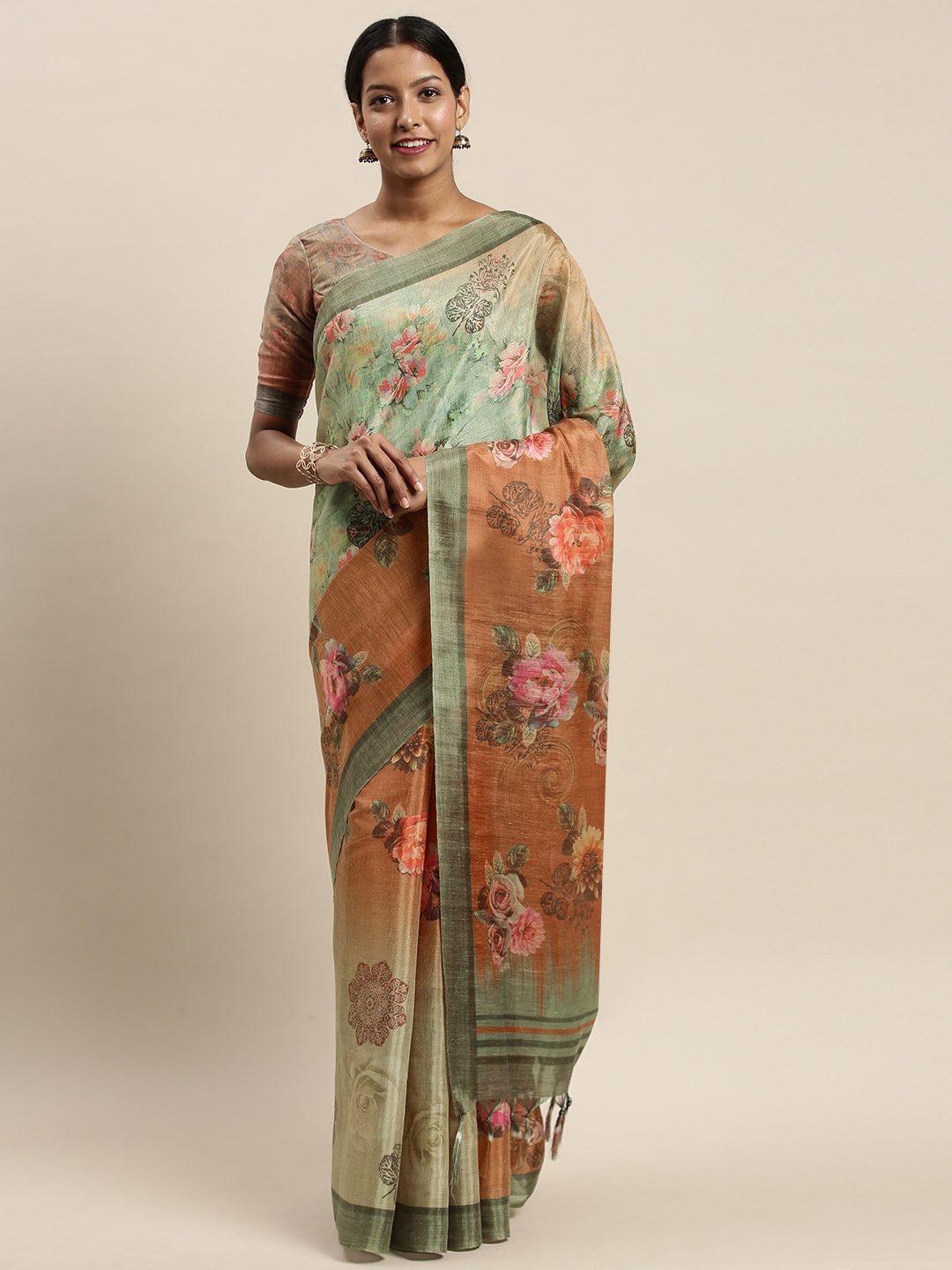 

Rajnandini Brown & Green Printed Saree