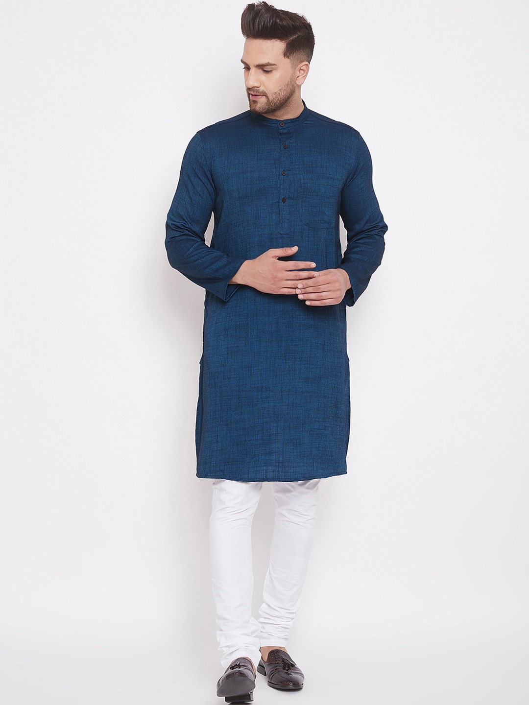 

even Men Blue Solid Straight Kurta