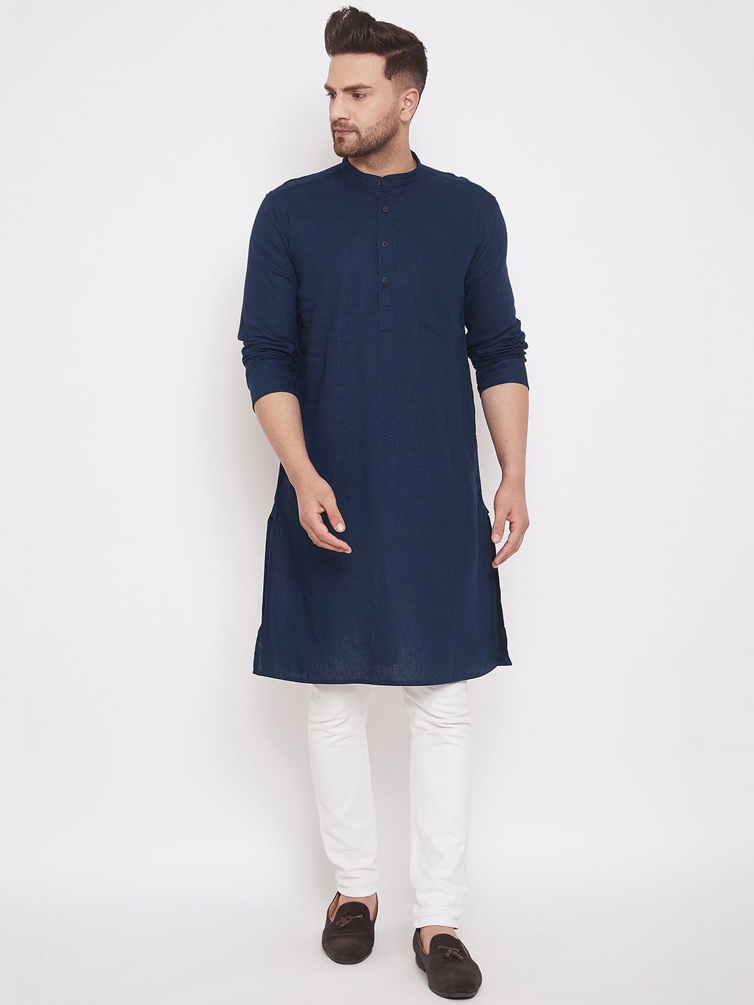 

even Men Navy Blue Solid Straight Kurta