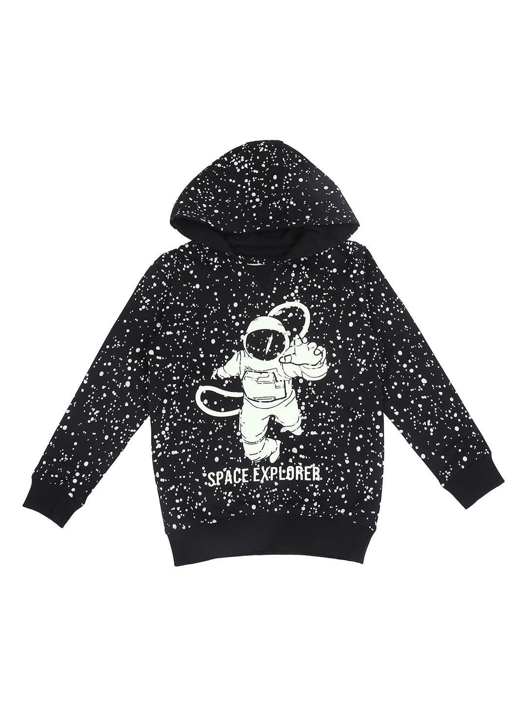 

Pantaloons Junior Boys Black Printed Cotton Hooded Sweatshirt