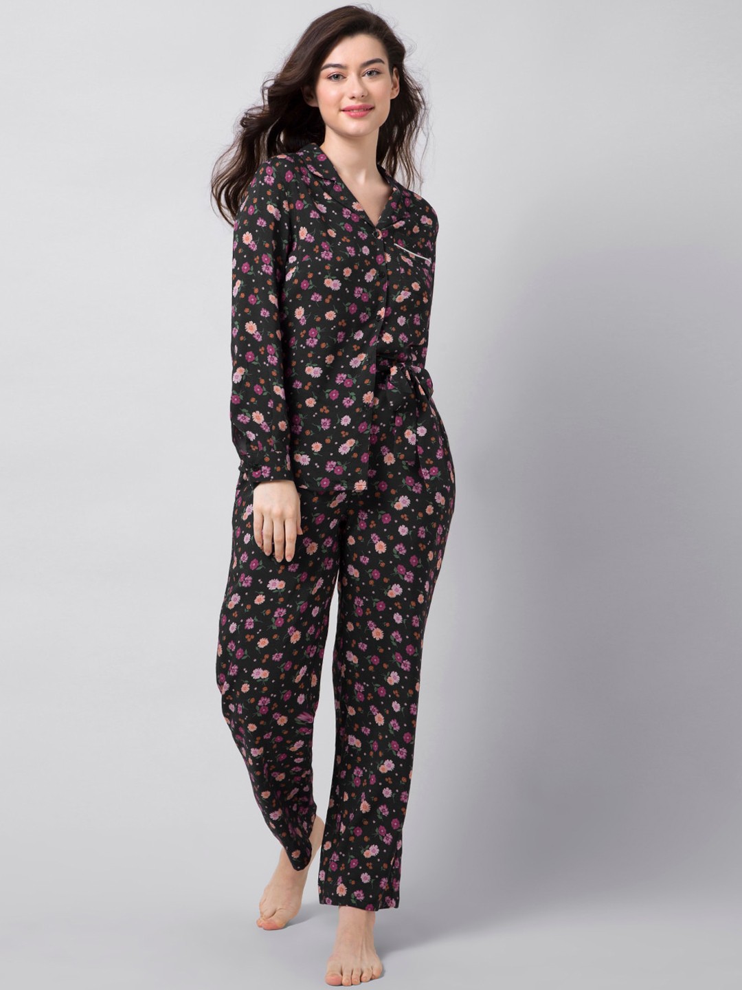 

FabAlley Women Black Printed Night suit