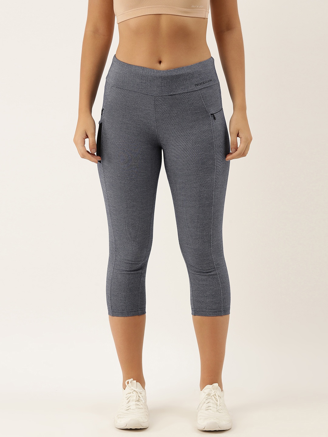 

Fruit of the loom Women Navy Blue Solid Regular Fit Cropped Capris