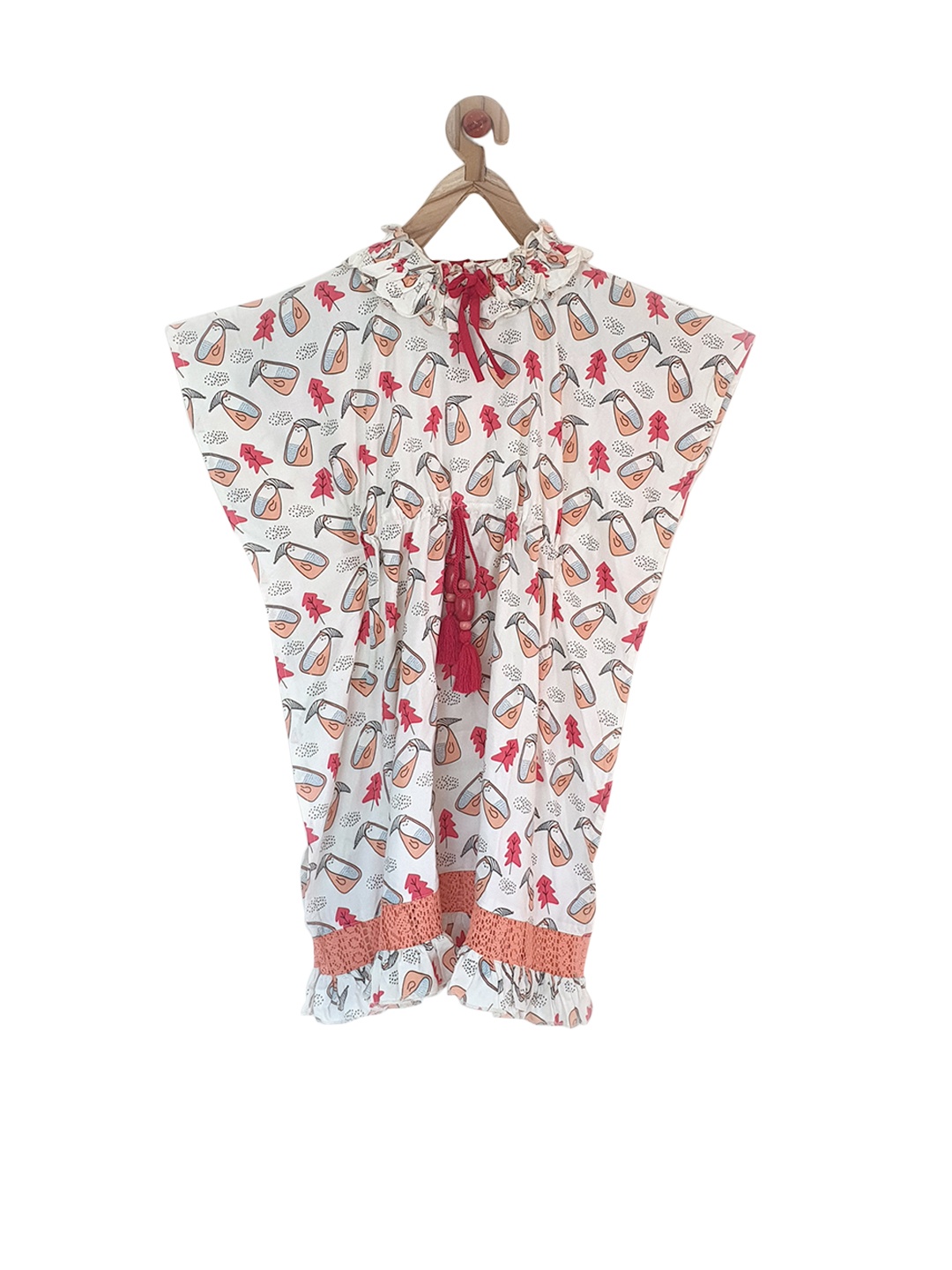 

The Kaftan Company Girls Beige & Red Printed Knee-Length Nightdress