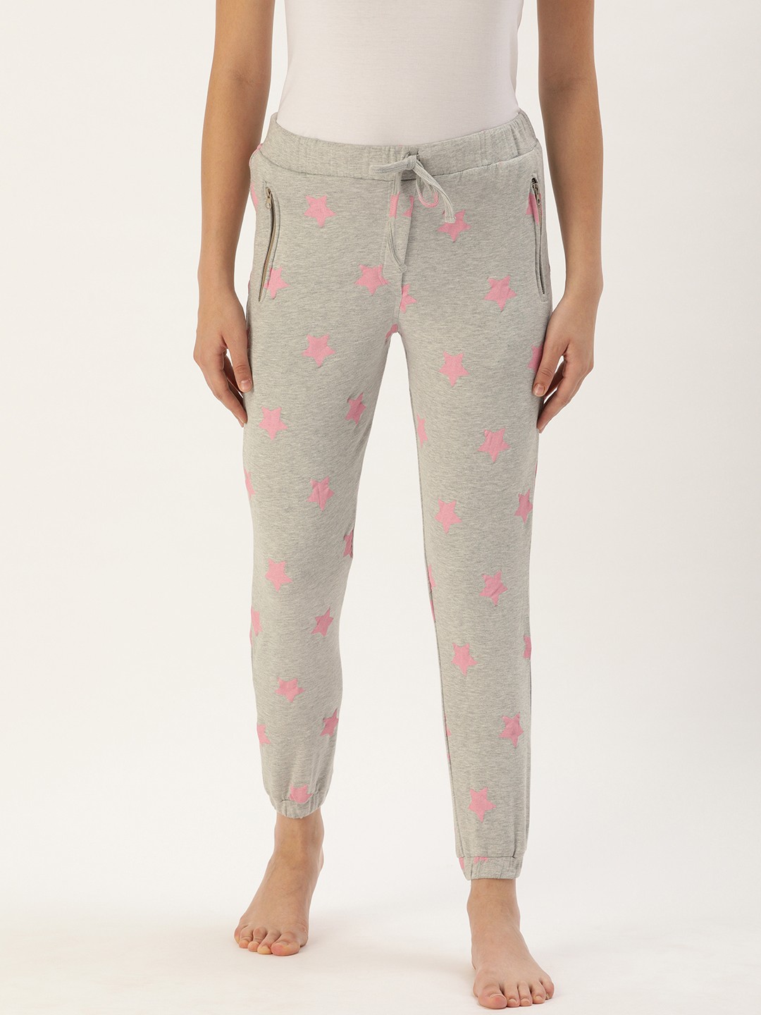 

Clt.s Women Grey & Pink Slim Fit Printed Cropped Lounge Joggers