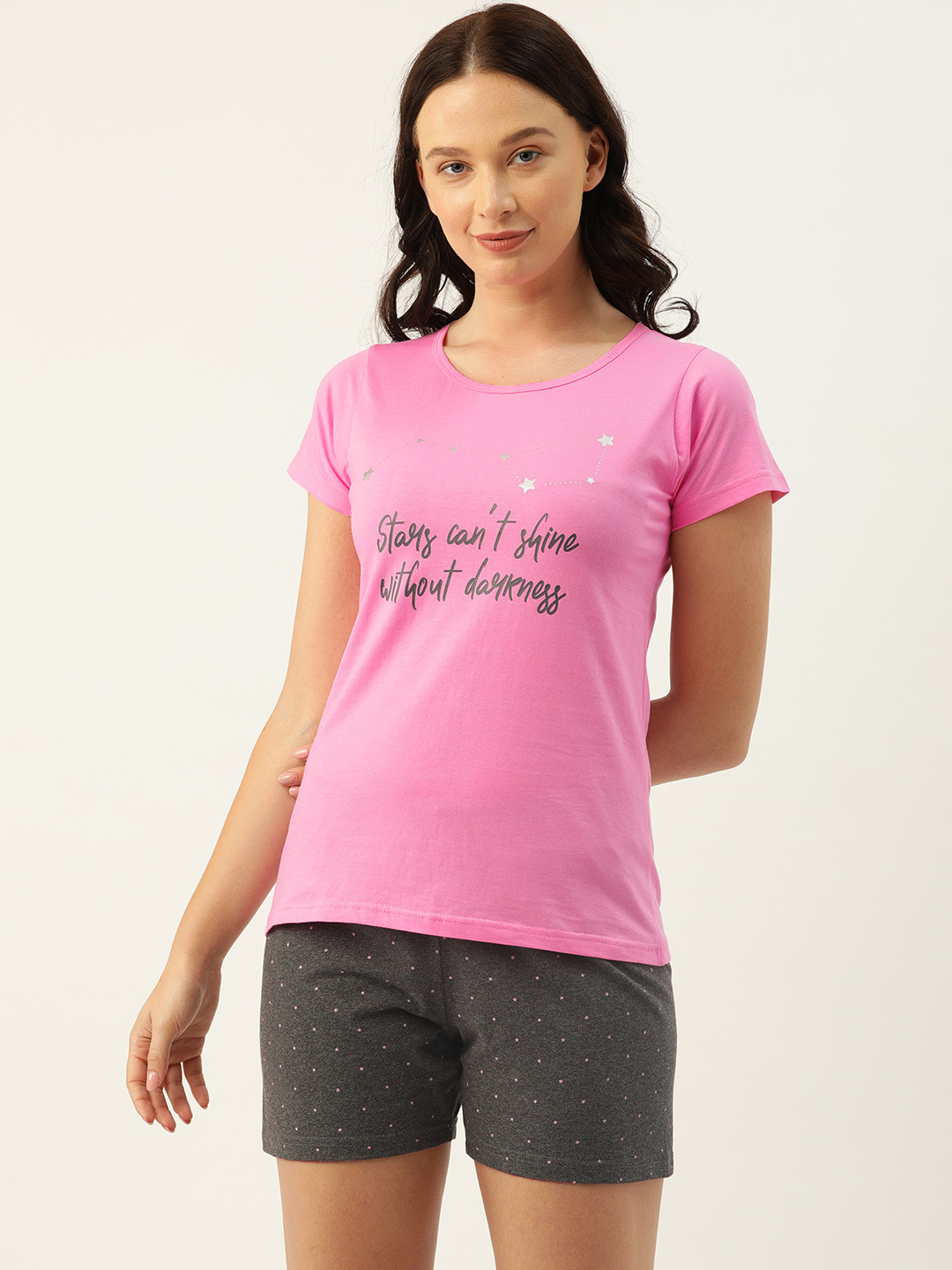 

Clt.s Women Pink & Charcoal Grey Printed Night suit