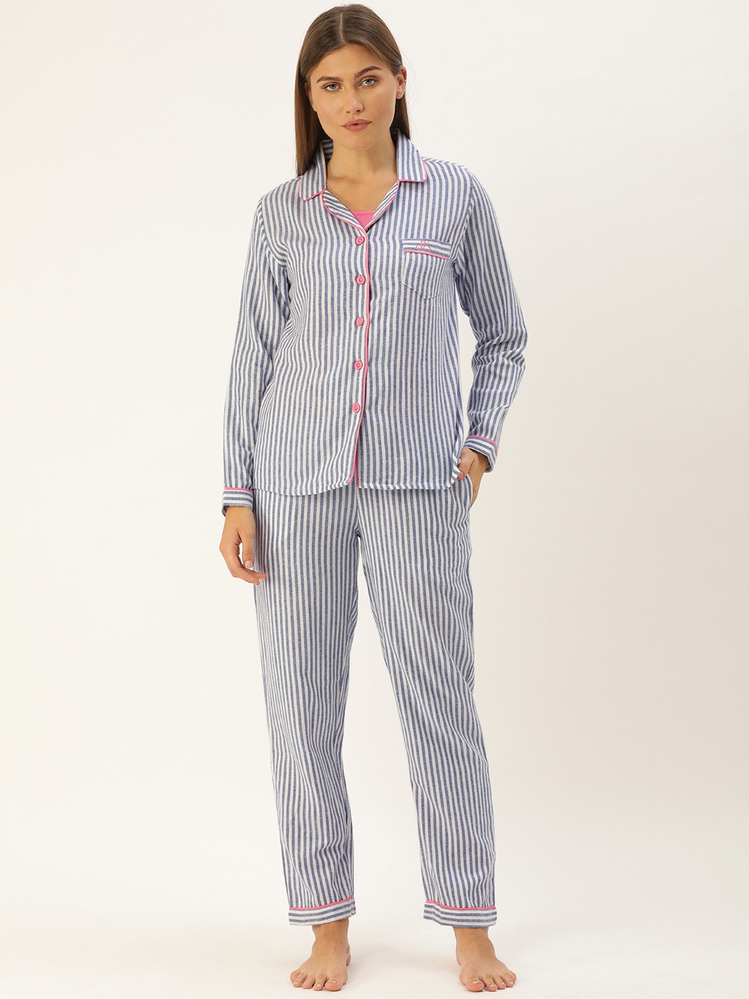 

Clt.s Women Blue & White Striped Night suit with Spaghetti