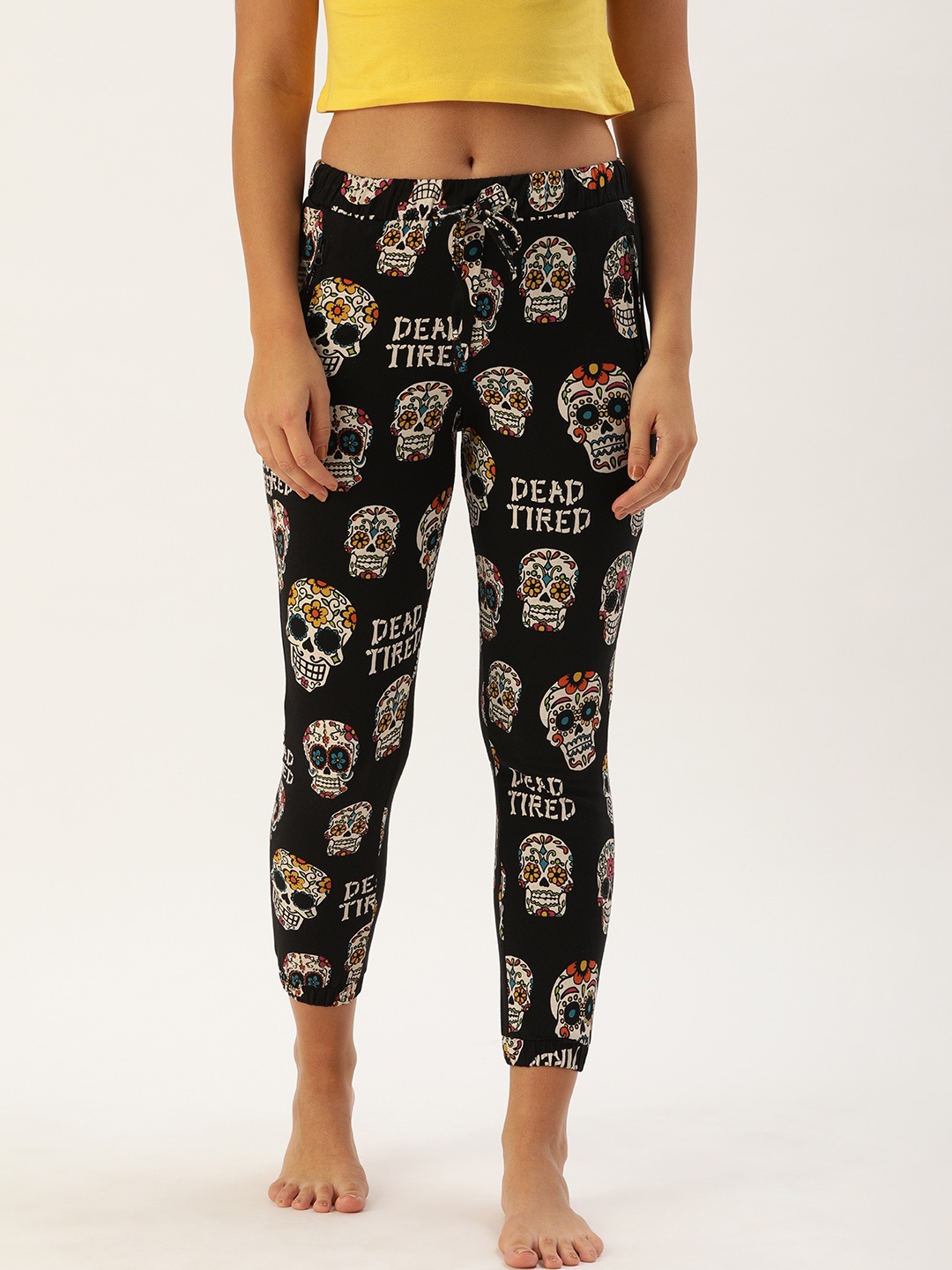 

Clt.s Women Black & White Slim Fit Printed Cropped Lounge Joggers