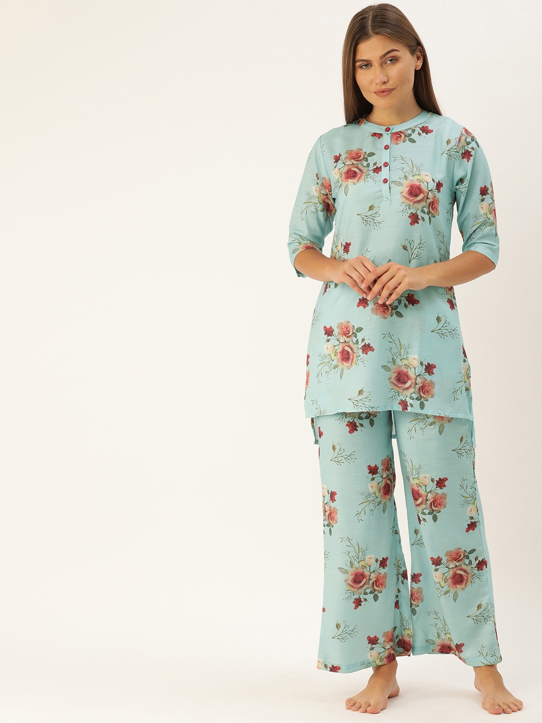 

Clt.s Women Blue & Pink Printed Night suit