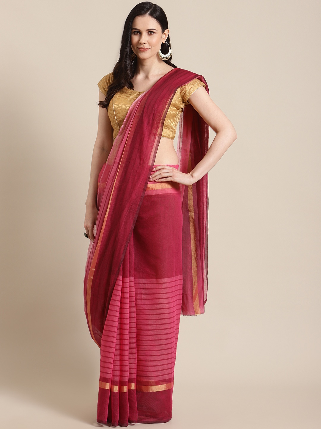 

KALINI Magenta Striped Saree