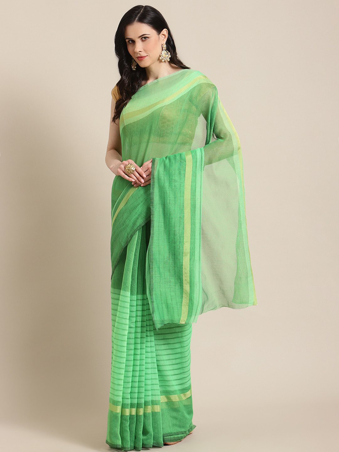 

KALINI Green Striped Saree