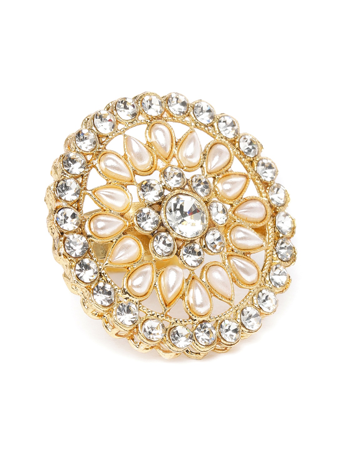 

Kord Store Gold-Plated Pearl Studded Circular Adjustable Finger Ring