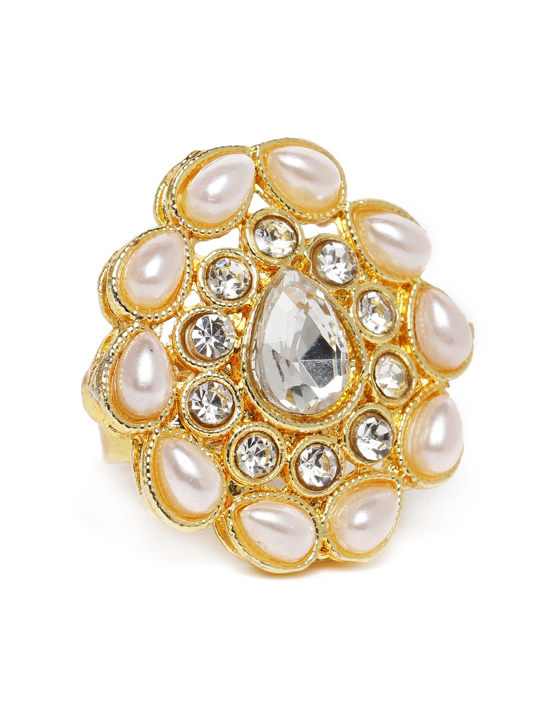 

Kord Store Gold-Plated Pearl Studded Circular Adjustable Finger Ring