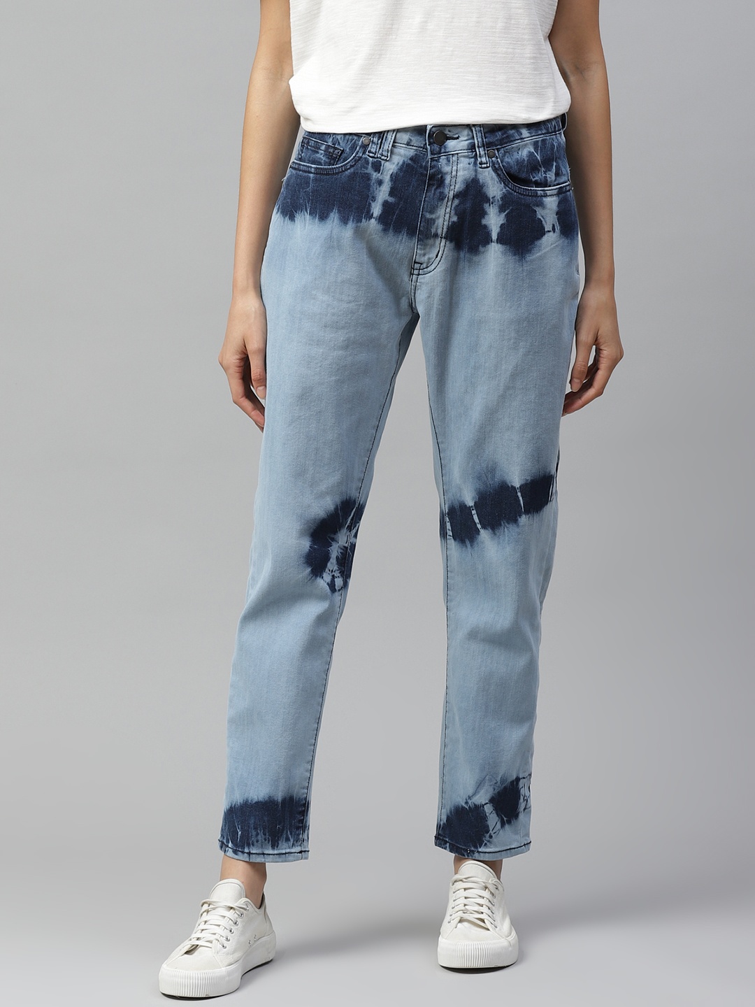 

Mast & Harbour Women Blue Boyfriend Fit Bleached Stretchable Jeans