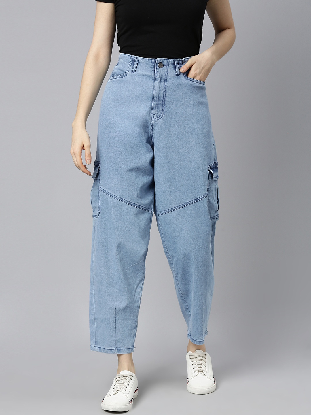 

Mast & Harbour Women Blue Slouch High-Rise Light Fade Stretchable Jeans