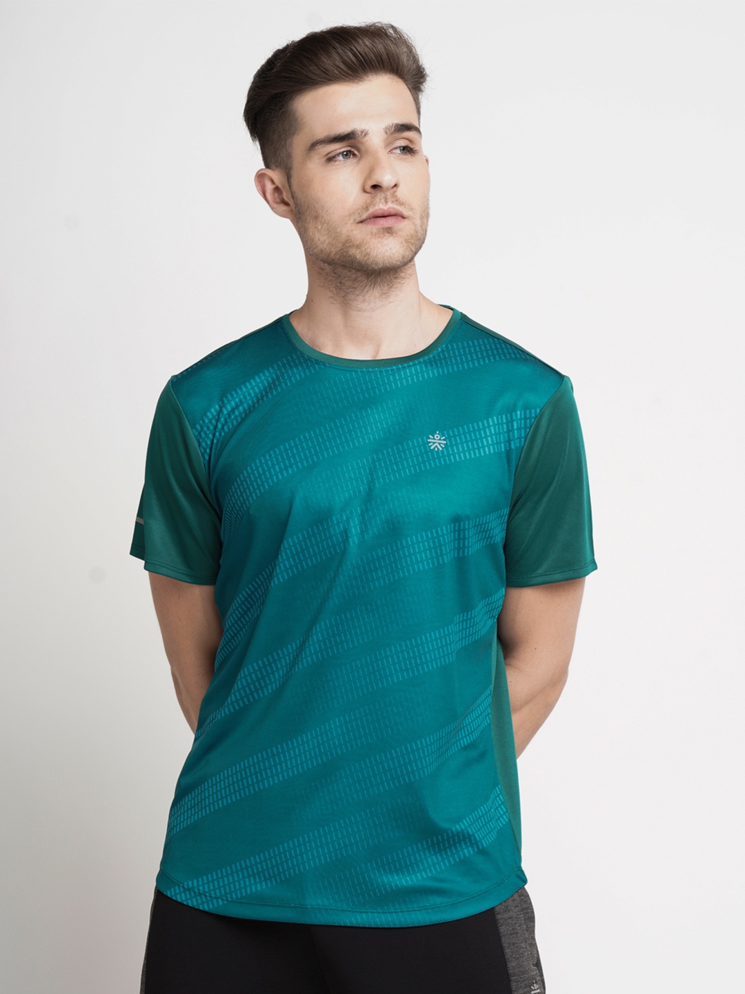 

Cultsport Men Teal Green Self Design Round Neck T-shirt