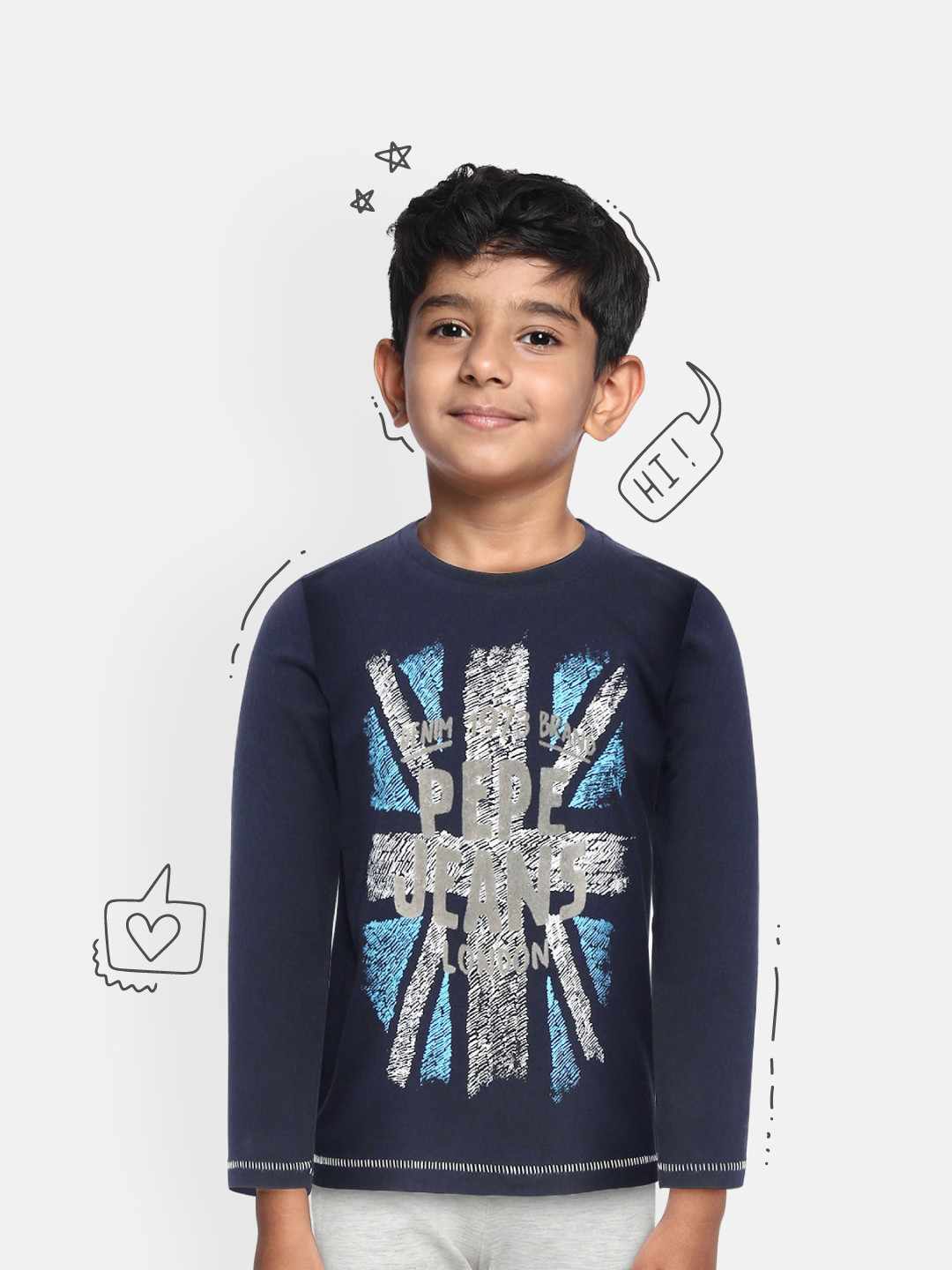

Pepe Jeans Boys Navy Blue Grey Brand Logo Print Pure Cotton T-shirt