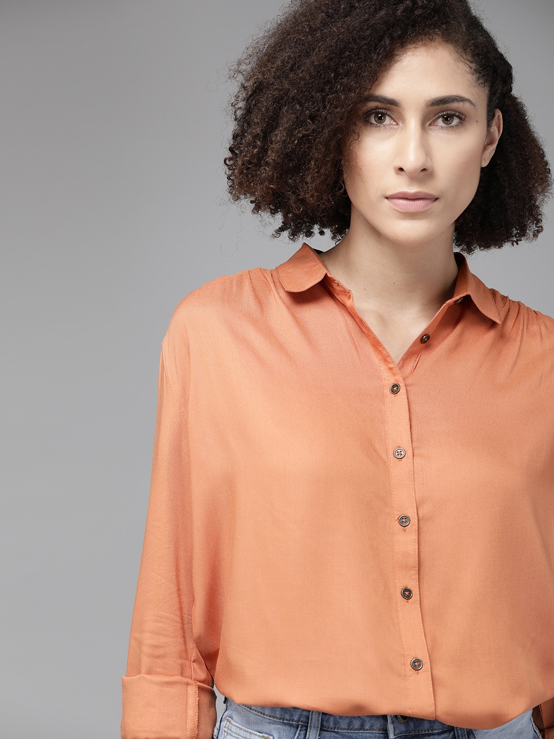 

The Roadster Lifestyle Co Women Ecovero Rust Orange Casual Shirt