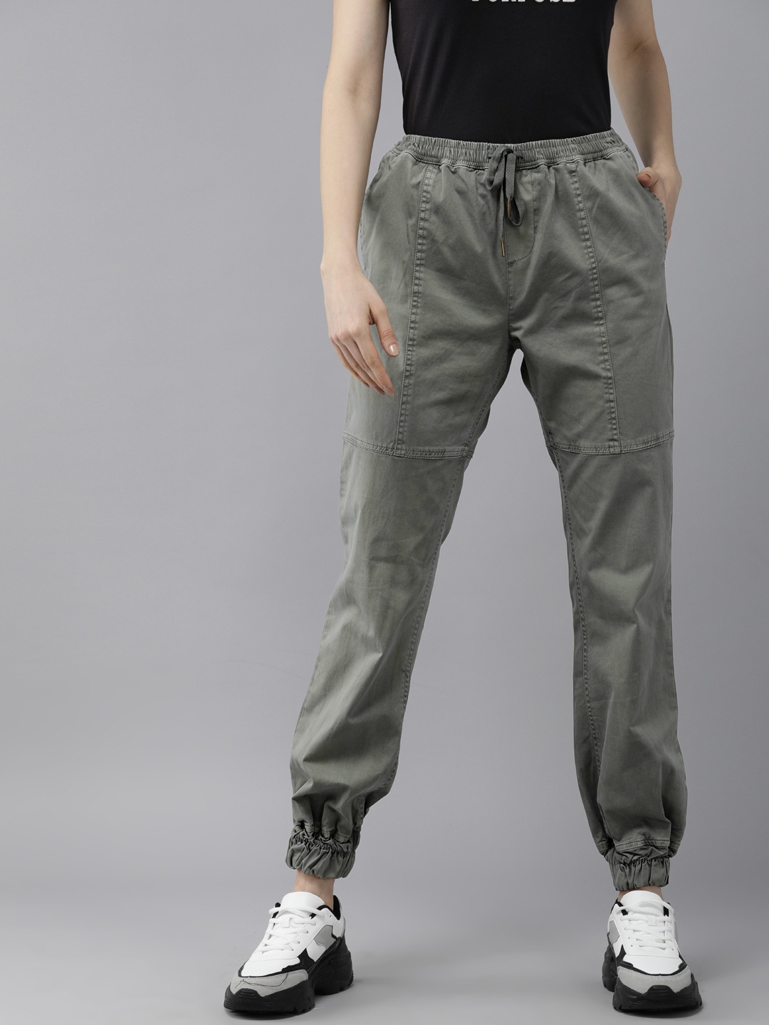 

The Roadster Lifestyle Co Women Olive Solid High-Rise Joggers