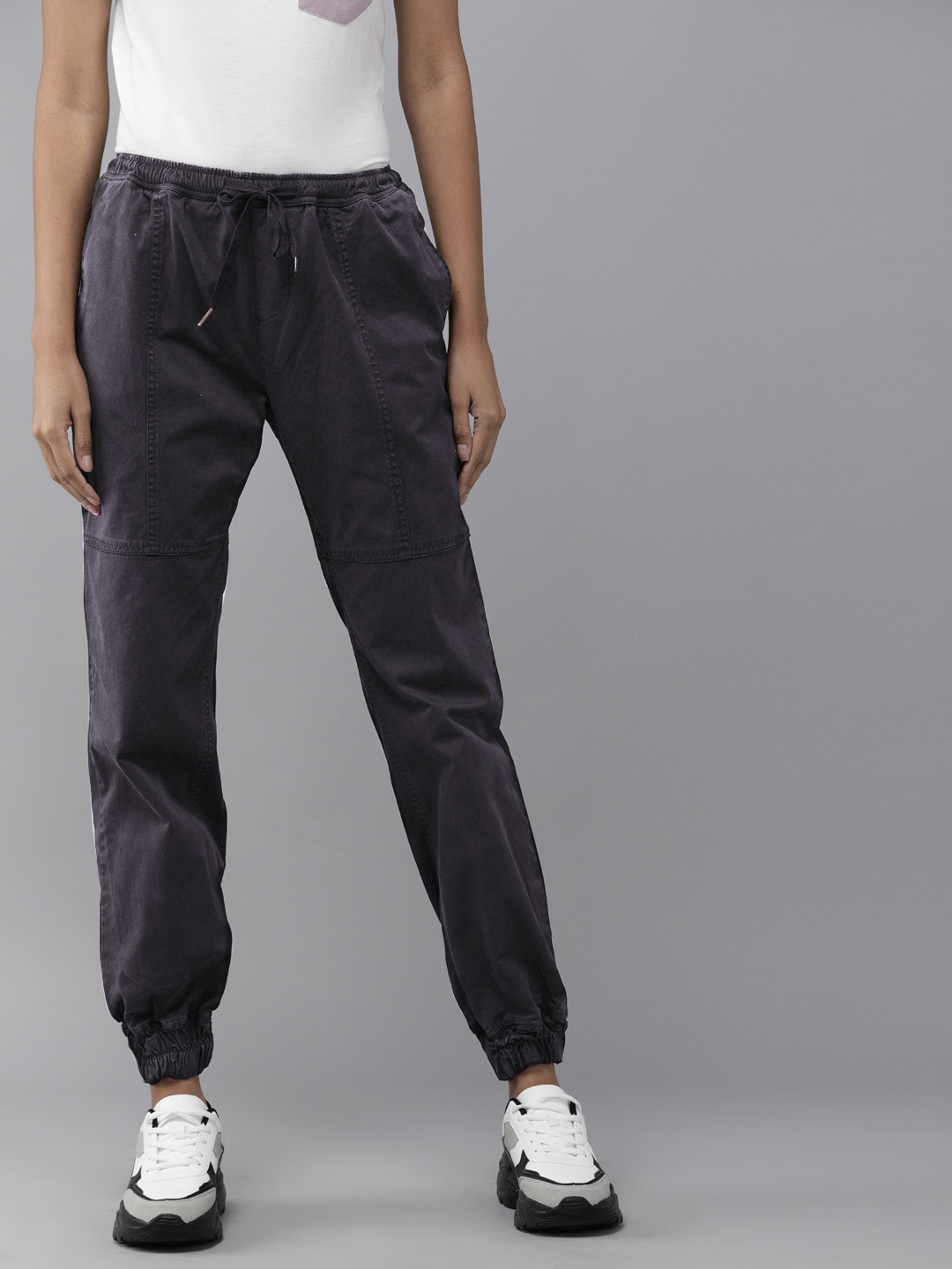 

The Roadster Lifestyle Co Women Black Solid High-Rise Joggers