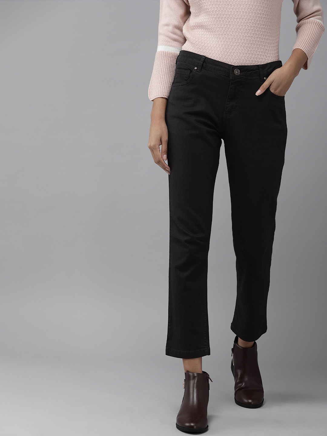 

The Roadster Lifestyle Co Women Black Slim Fit High-Rise Trousers
