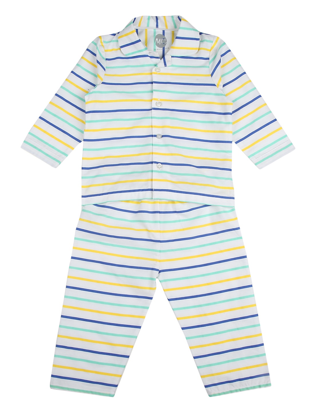 

mothercare Infants White & Blue Striped Pure Cotton Night suit