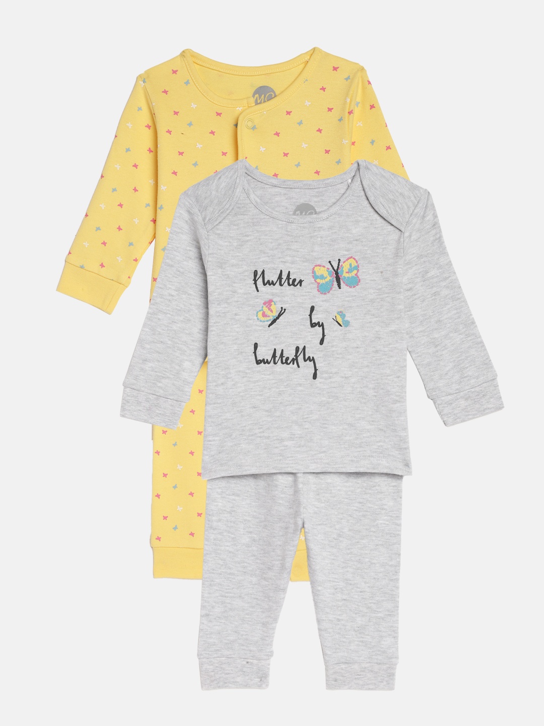 

mothercare Infant Girls Pack of 2 Pure Cotton Printed Nightsuits, Grey