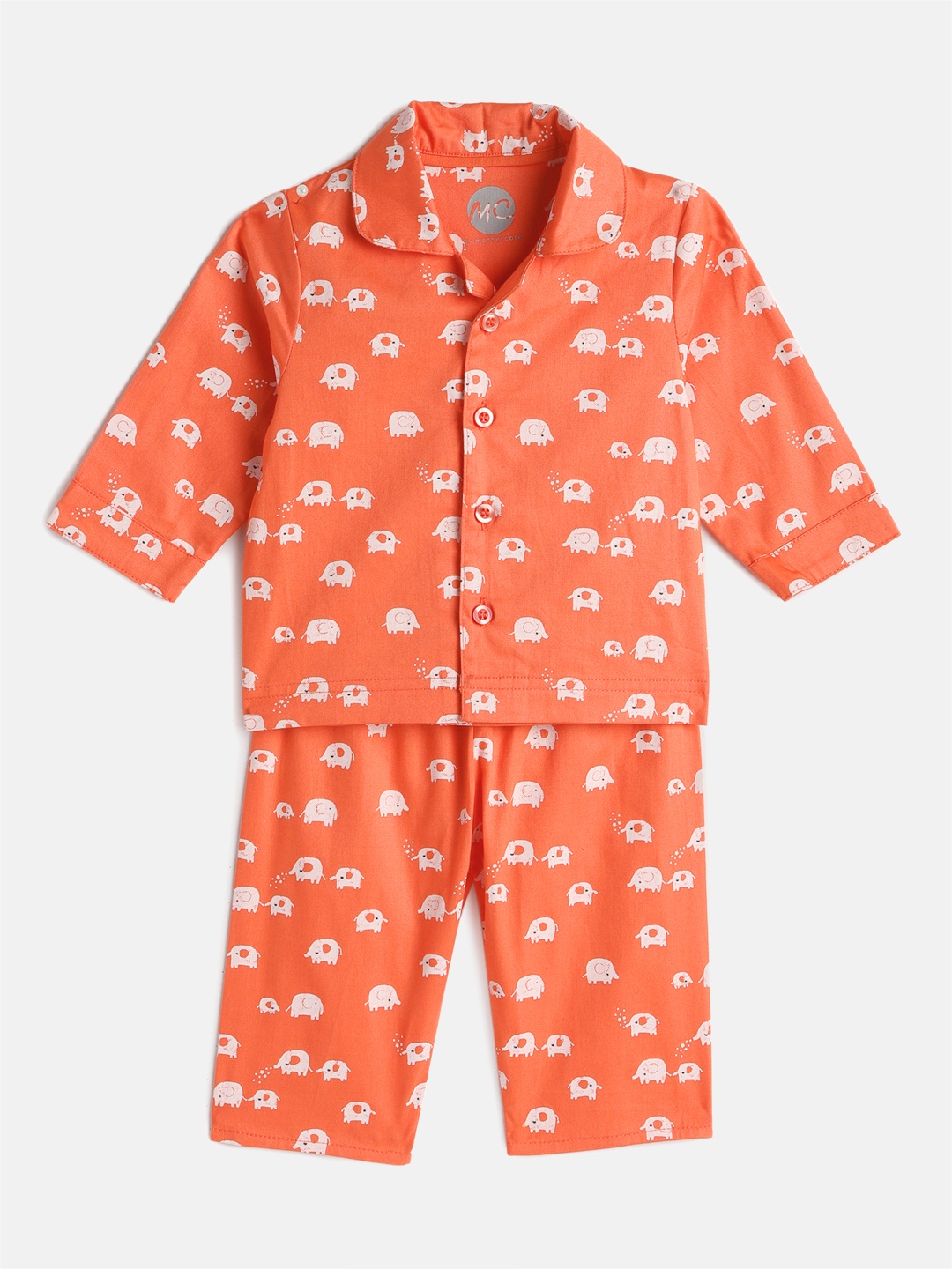 

mothercare Infants Orange Printed Pure Cotton Night suit