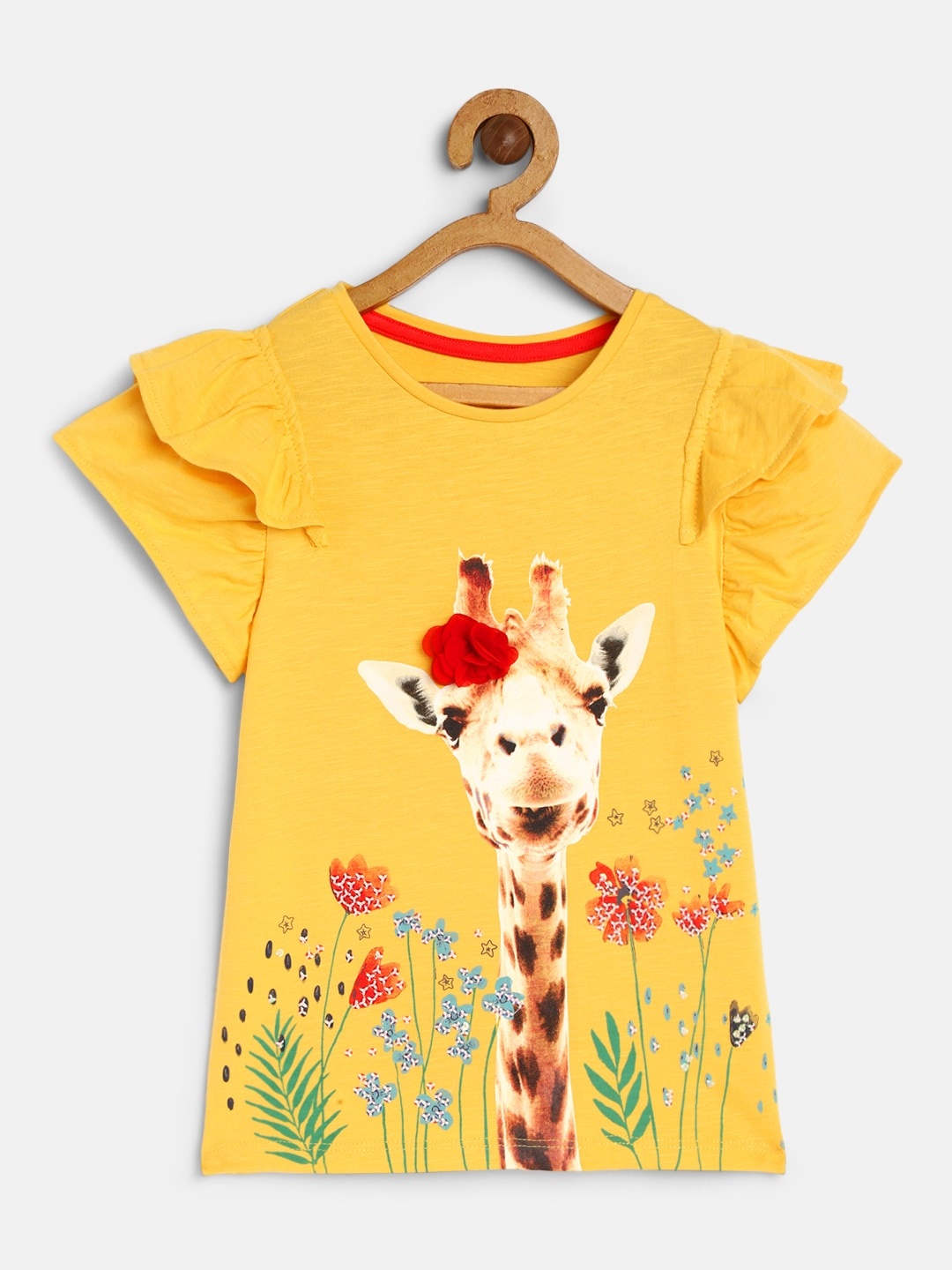 

mothercare Girls Yellow Printed Round Neck T-shirt