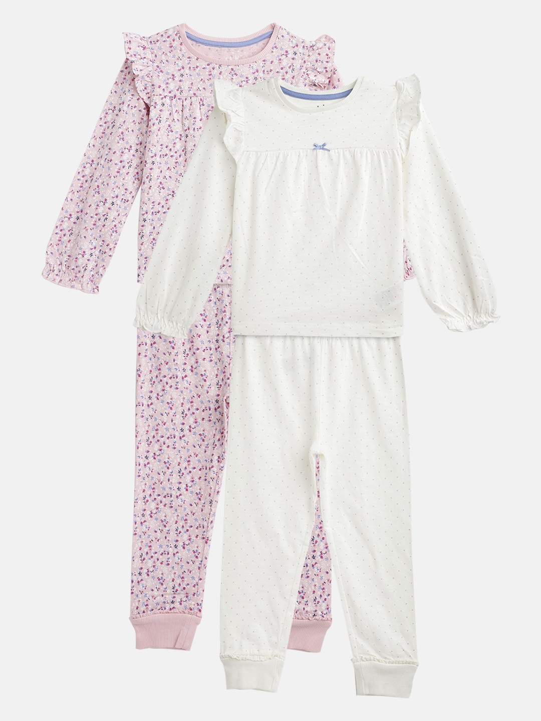 

mothercare Girls Pack of 2 Printed Pure Cotton T-shirts with Joggers, White