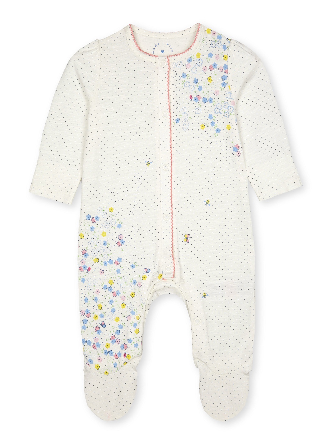 

mothercare Infant Girls Floral Printed Pure Cotton Sleepsuit, White