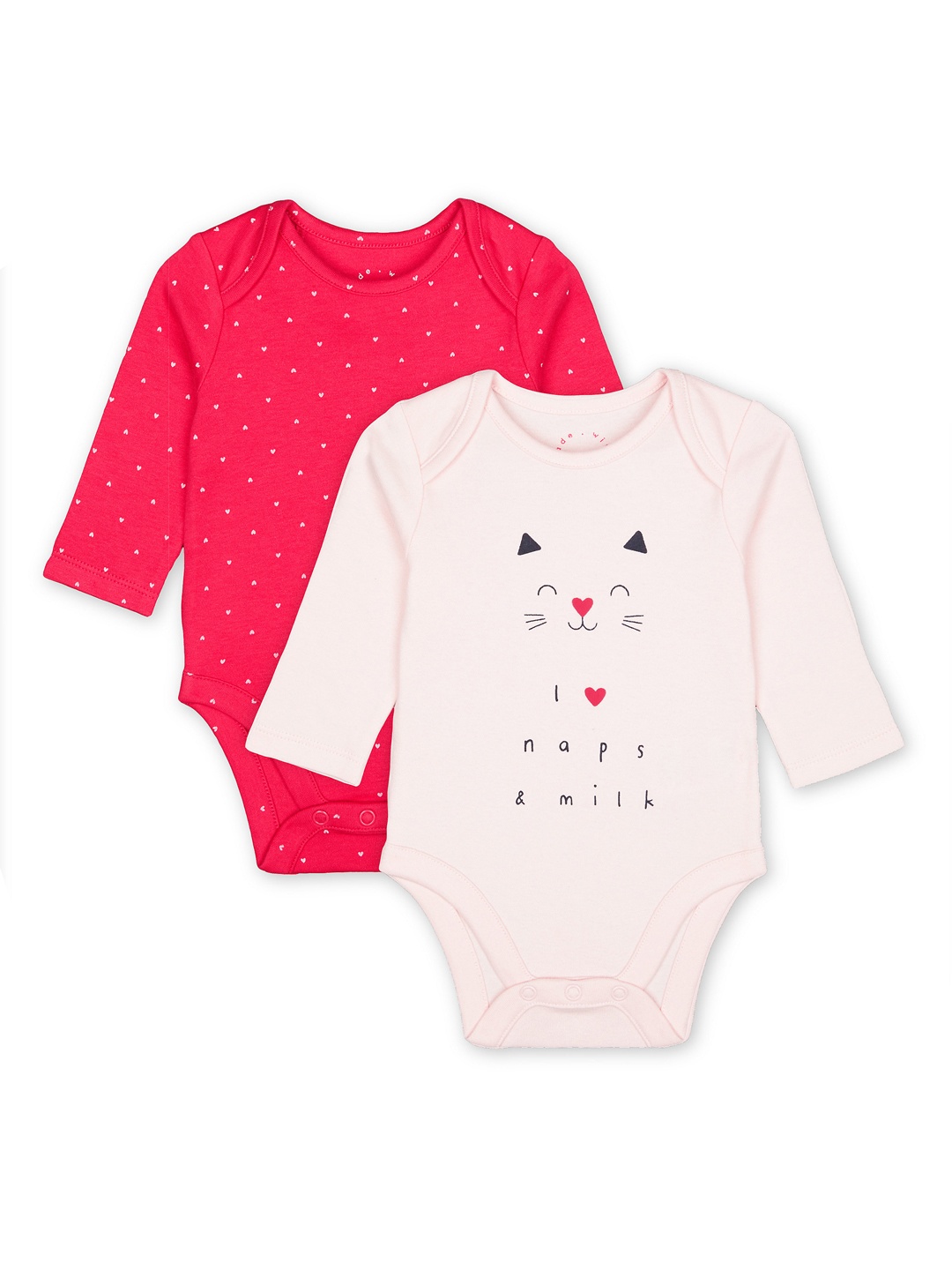 

mothercare Infant Girls Light Pink & Magenta Set of 2 Printed Pure Cotton Bodysuit