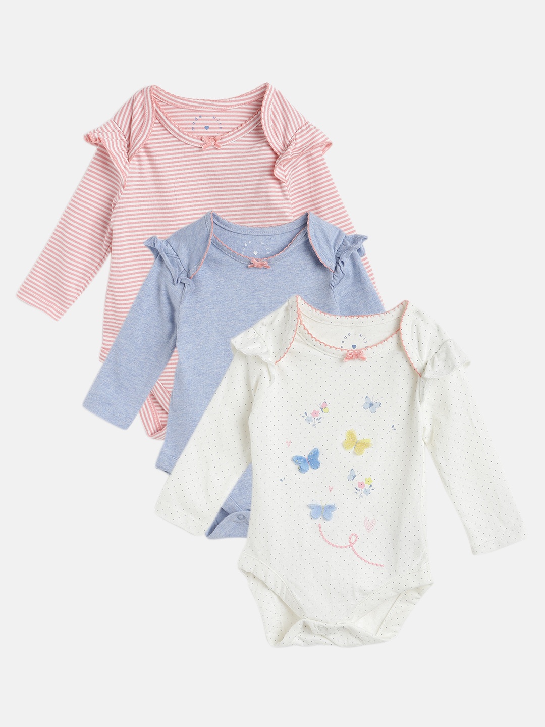 

mothercare Infant Girls Pack of 3 Pure Cotton Bodysuits, White