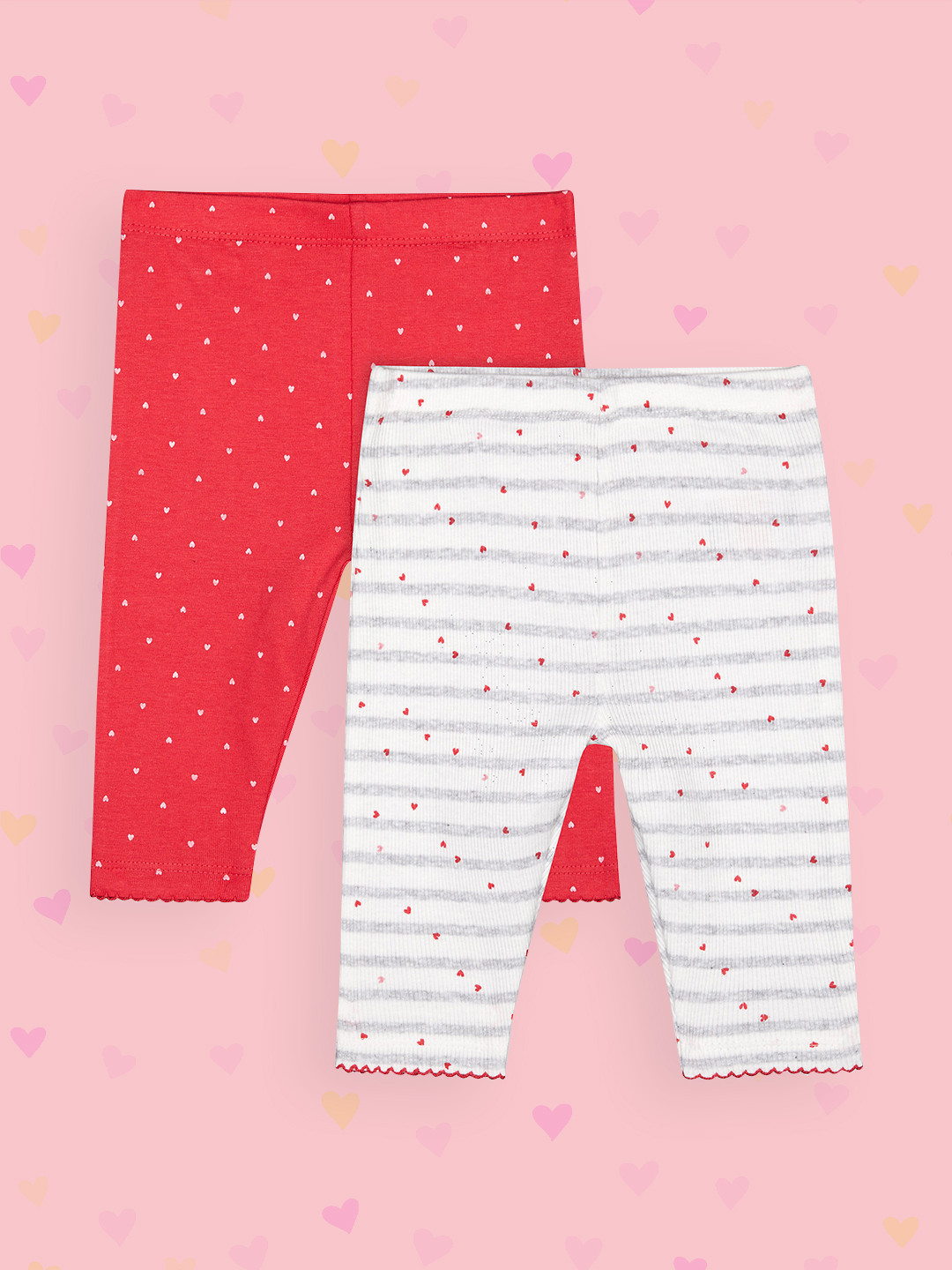 

mothercare Infant Girls White & Coral Red Set Of 2 Printed Knitted Leggings