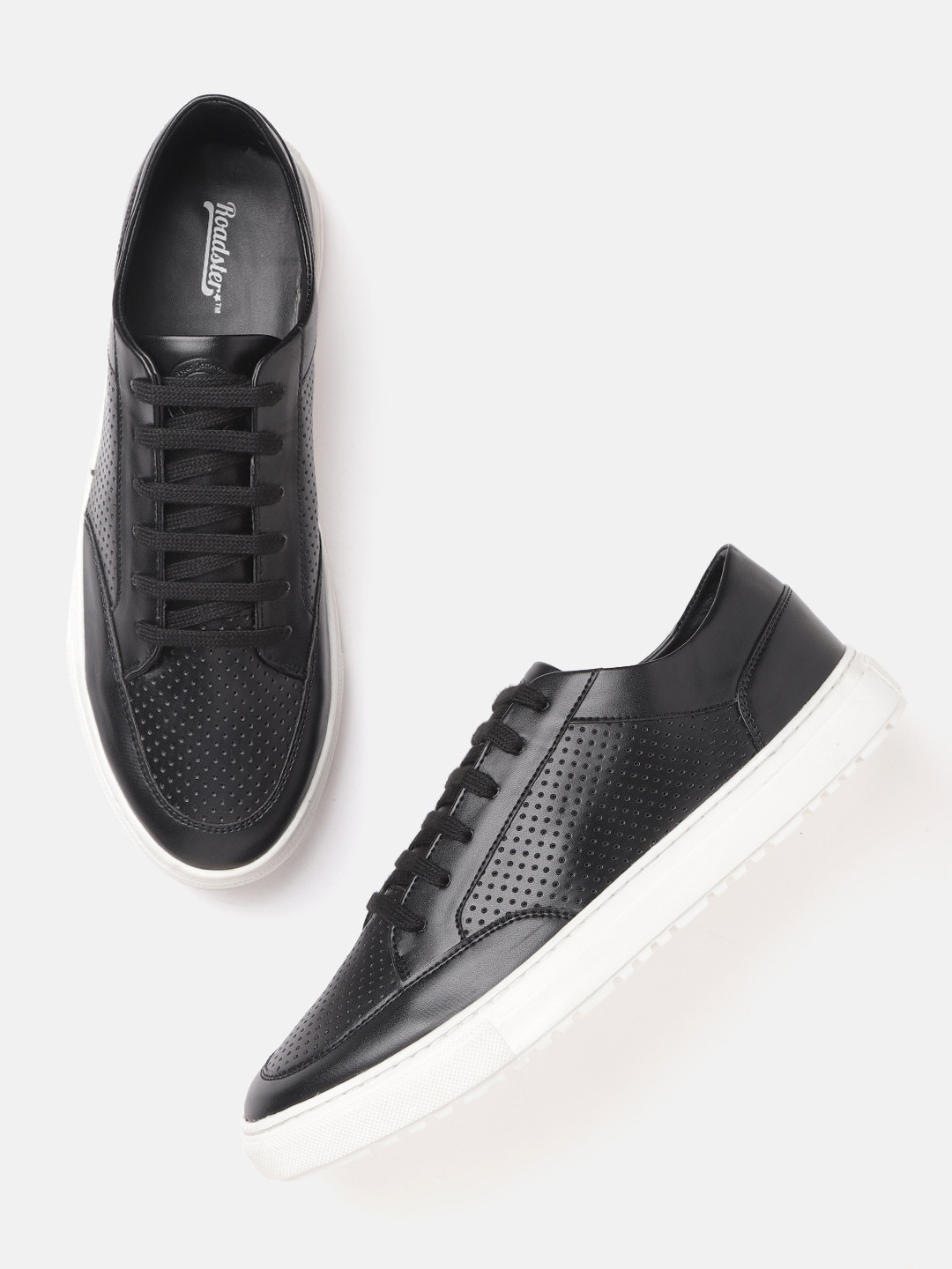 

The Roadster Lifestyle Co Men Black Perforated Sneakers
