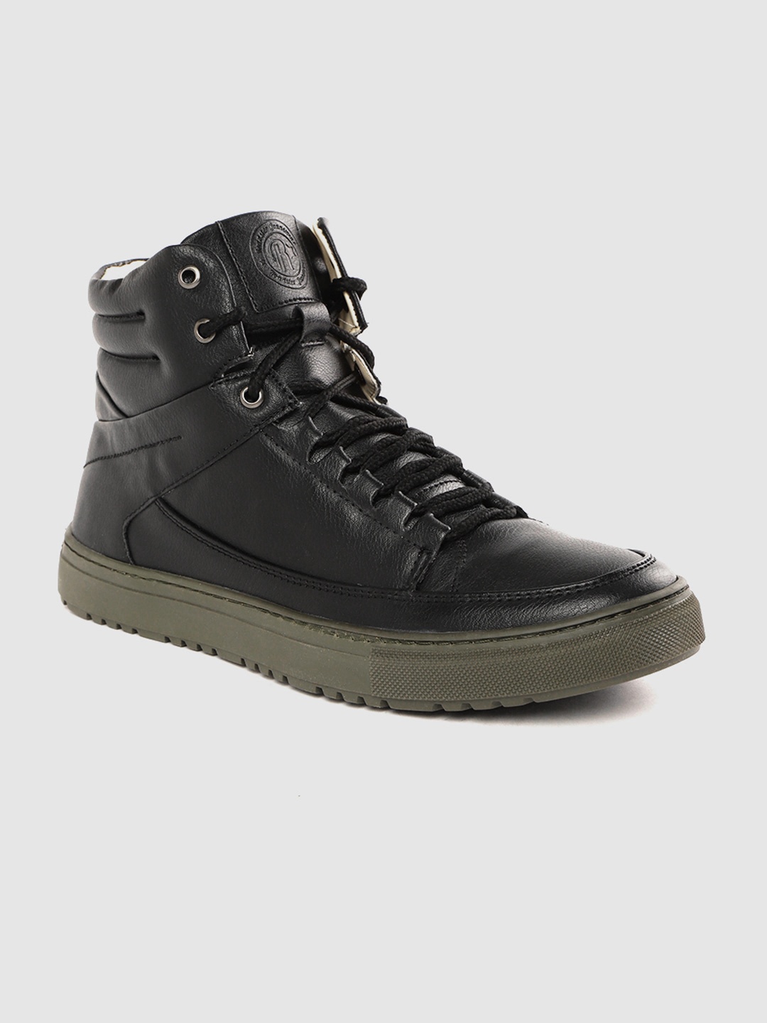 

The Roadster Lifestyle Co Men Black Solid Mid-Top Sneakers