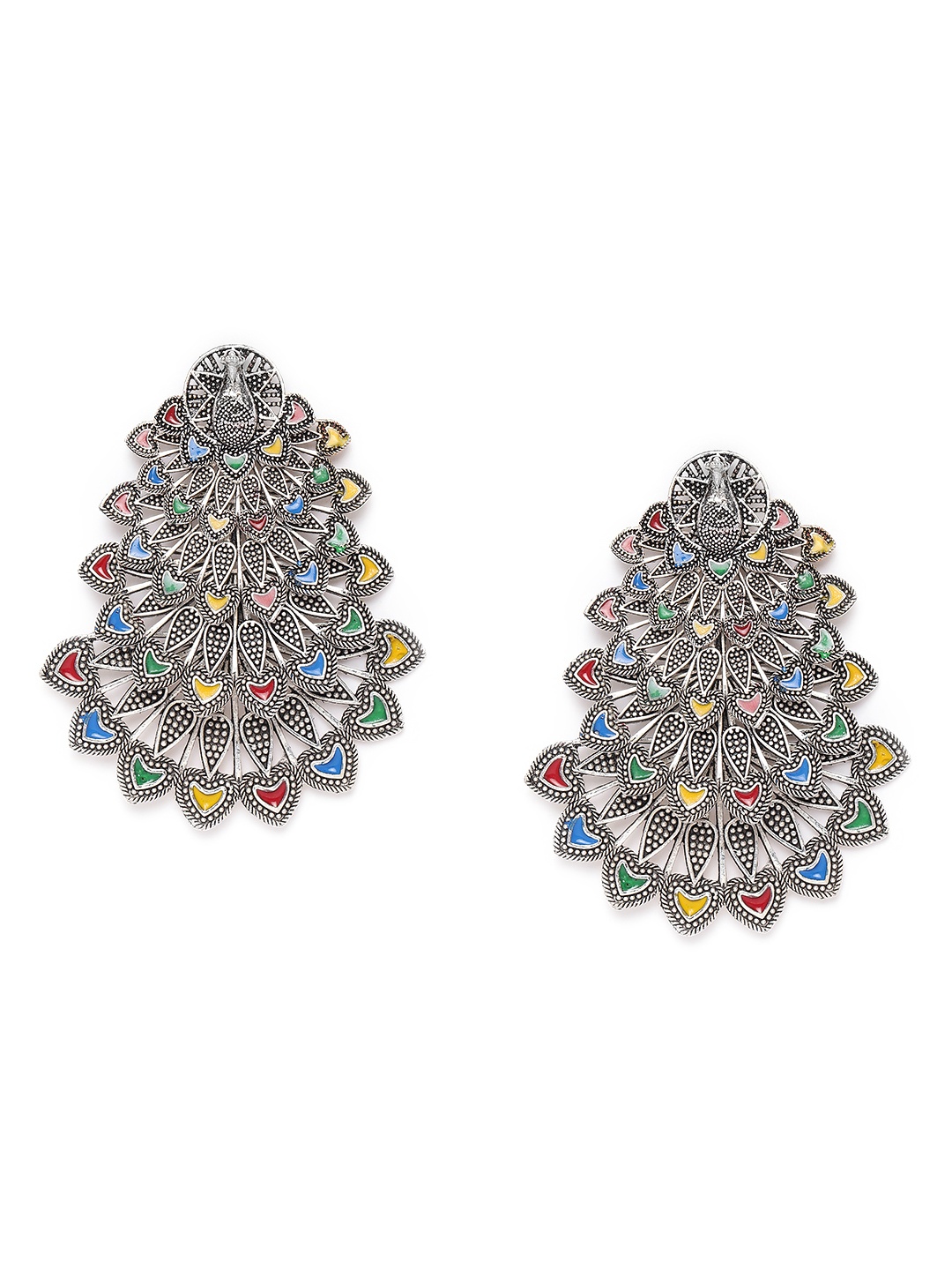 

Kord Store Silver-Plated Meenakari Peacock Shaped Chandbalis
