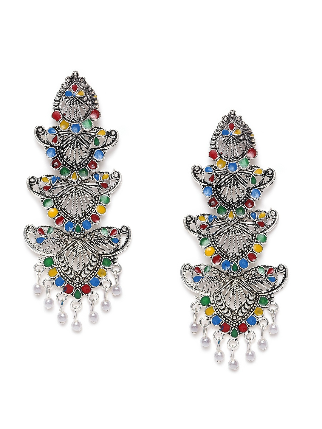 

Kord Store Silver-Plated Meenakari Beaded Classic Drop Earrings