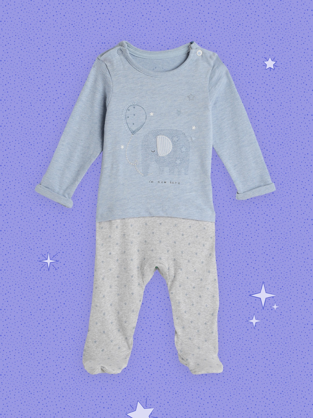 

mothercare Boys Blue & Grey Printed Sleepsuit