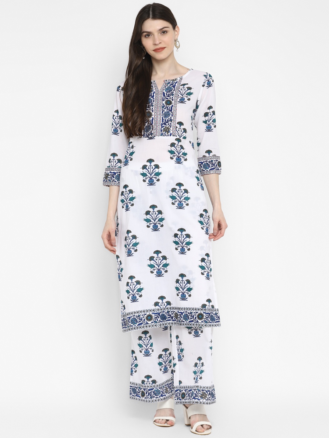 

Vbuyz Women White Printed Kurta with Palazzos