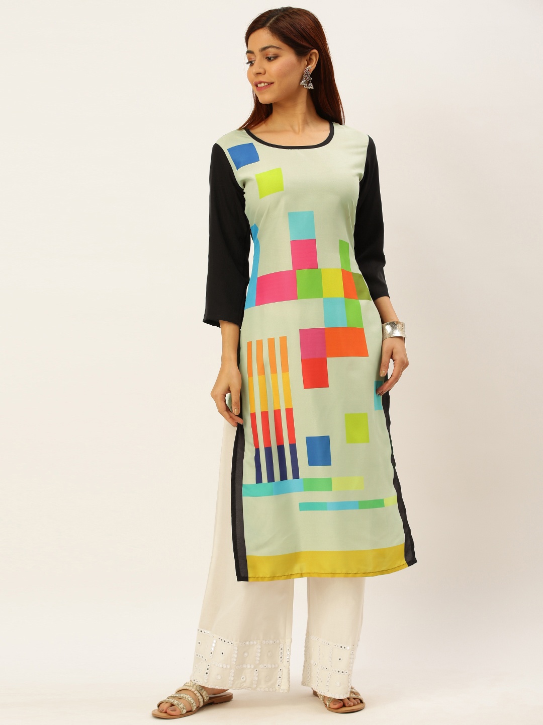 

Rajnandini Women Multicoloured Geometric Printed Straight Kurta, Multi