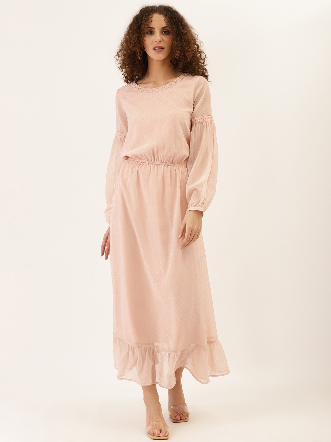 

DODO & MOA Women Peach-Coloured Dobby Weave Self Design Maxi Dress