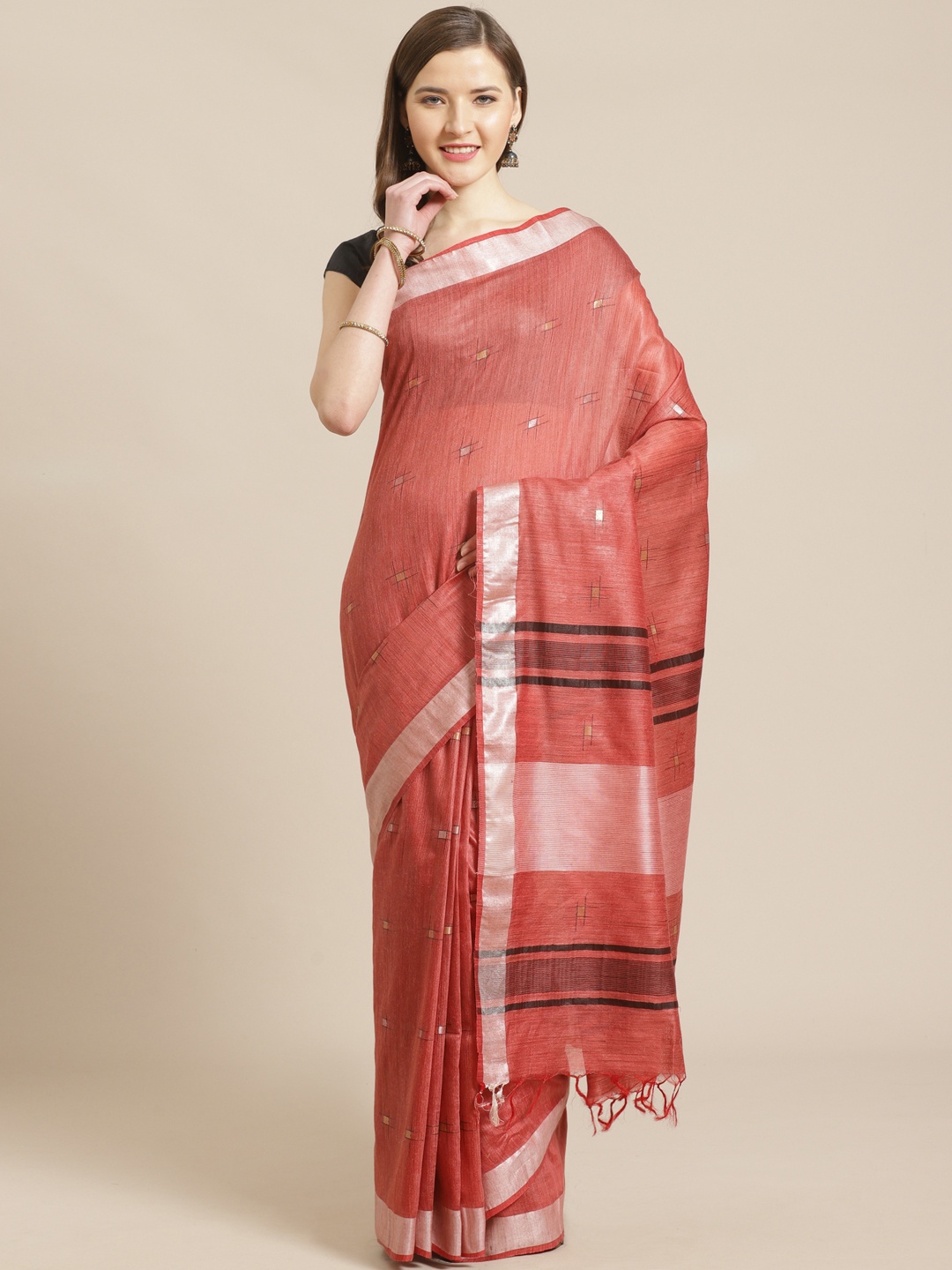 

swatika Red & White Zari Woven Design Handloom Bhagalpuri Saree