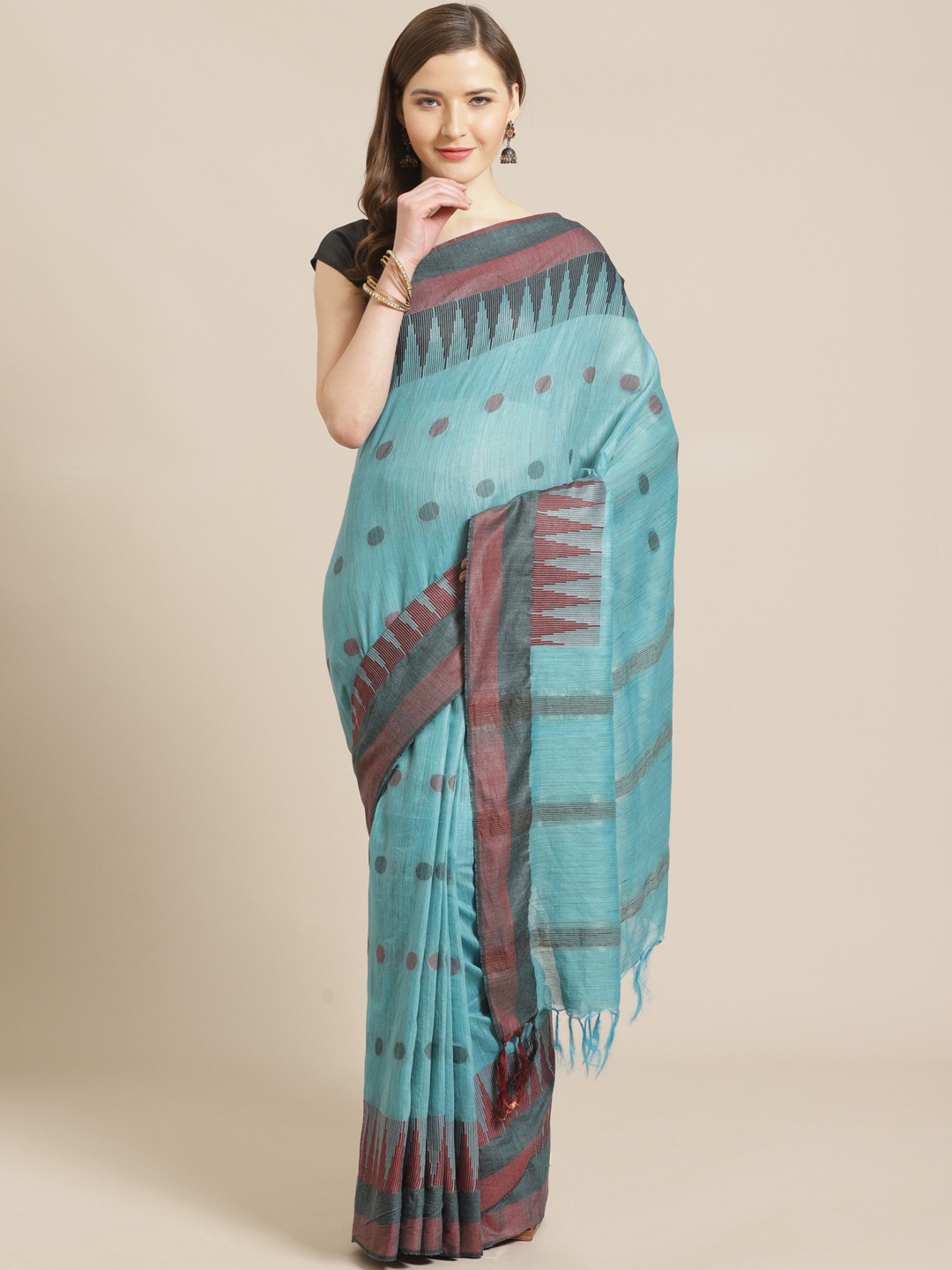 

swatika Blue & Maroon Woven Design Handloom Bhagalpuri Saree