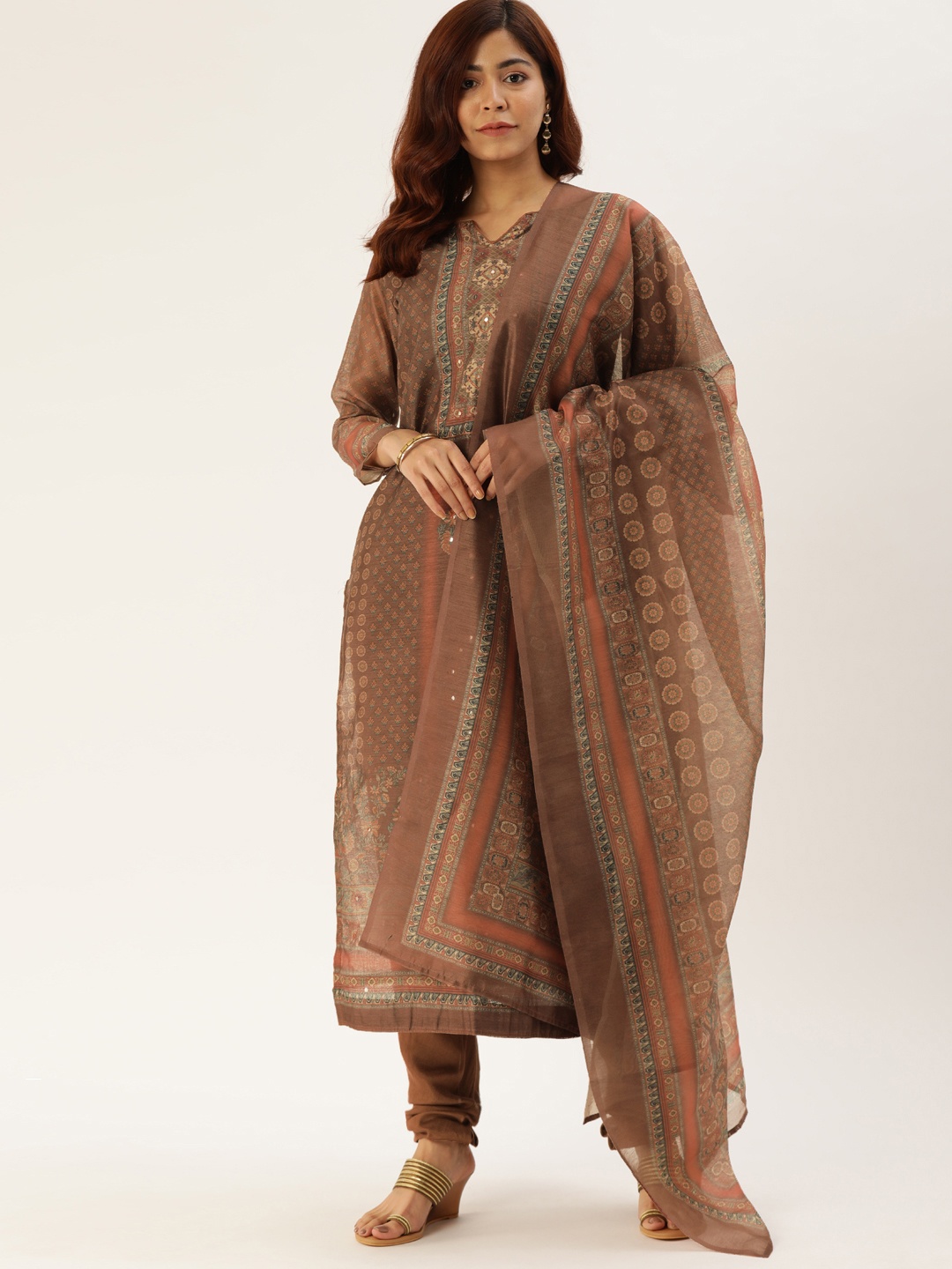 

Shaily Copper-Toned & Navy Blue Silk Blend Unstitched Dress Material