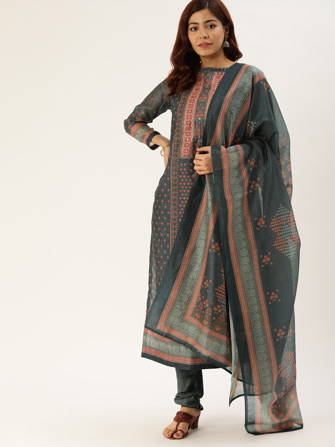 Shaily Grey Silk Blend Unstitched Dress Material